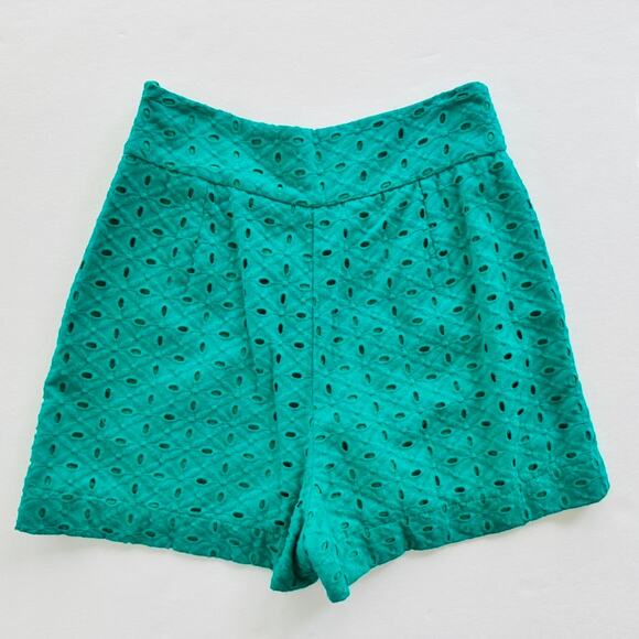 Vicky Tcherassi Green Eyelet Shorts Size Small High Waist Dressy Beach Vacation - Picture 4 of 7